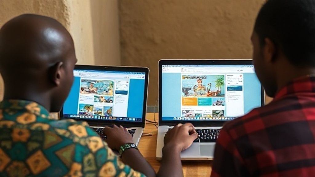 African graphic designers using Canva free digital tools on their laptops