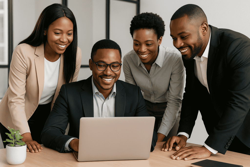 African business professionals building trust online through website development