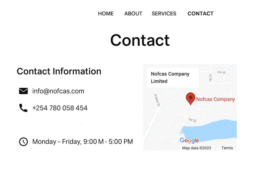 Contact page with clear business information for building trust online