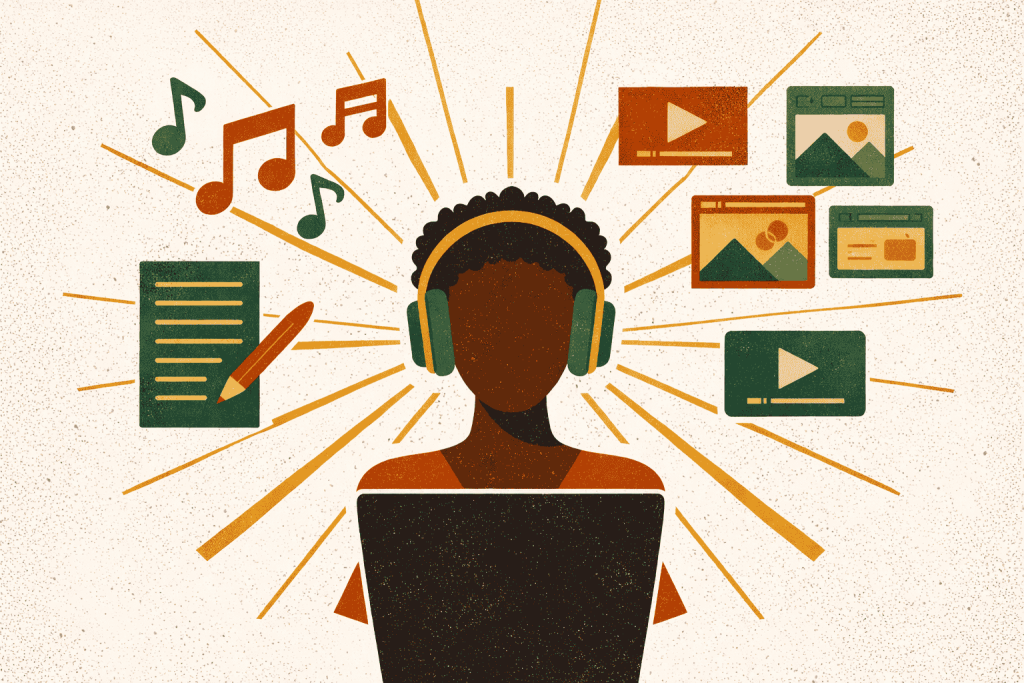 Illustration of AI tools for African creators with Afrocentric design