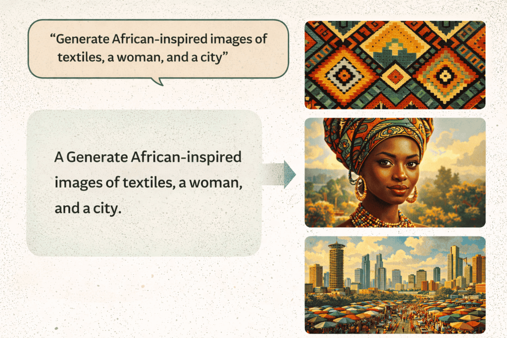 AI image generation tools showing African-inspired visuals